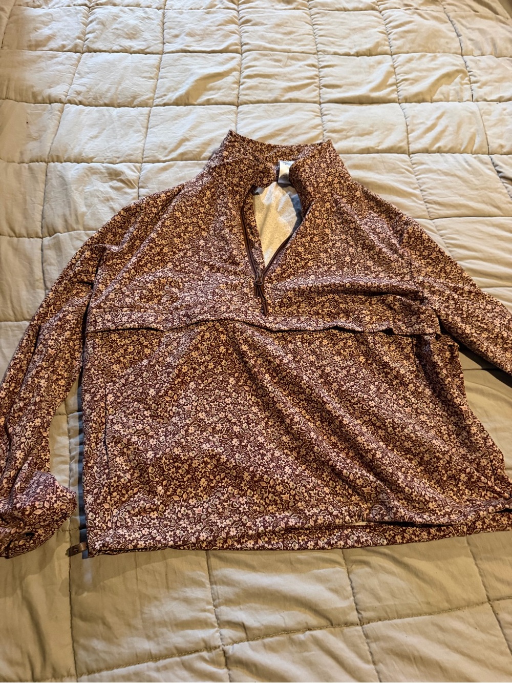 Women’s Floral Quarter-Zip Pullover Hoodie - Brown Floral